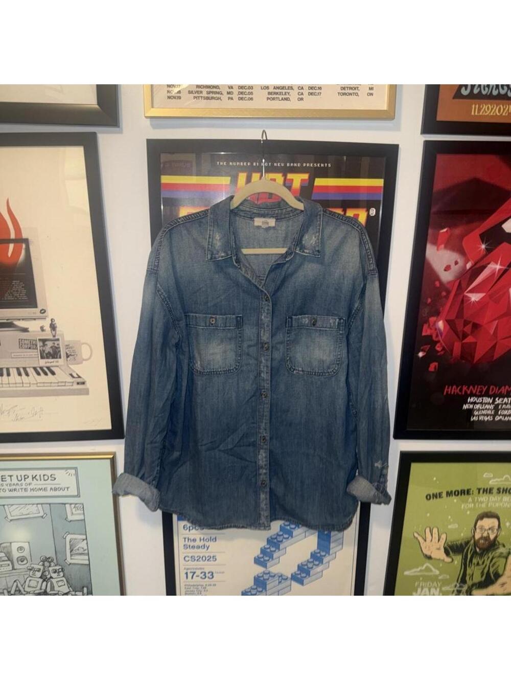 Adriano Goldschmidt blue denim button-up shirt in size L #denimshirt #buttonup